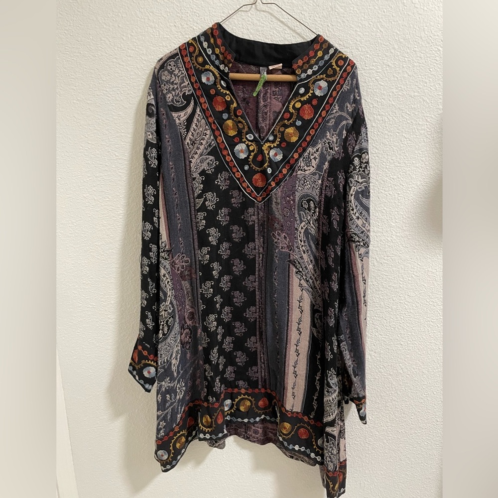 Bohemian Black and Red embroidered Patterned Kurta Women's tunic Top
